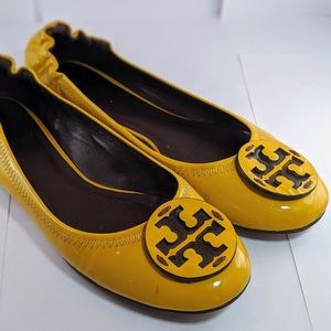 Tory Burch Reva Patent Leather Flats - 7.5 Yellow